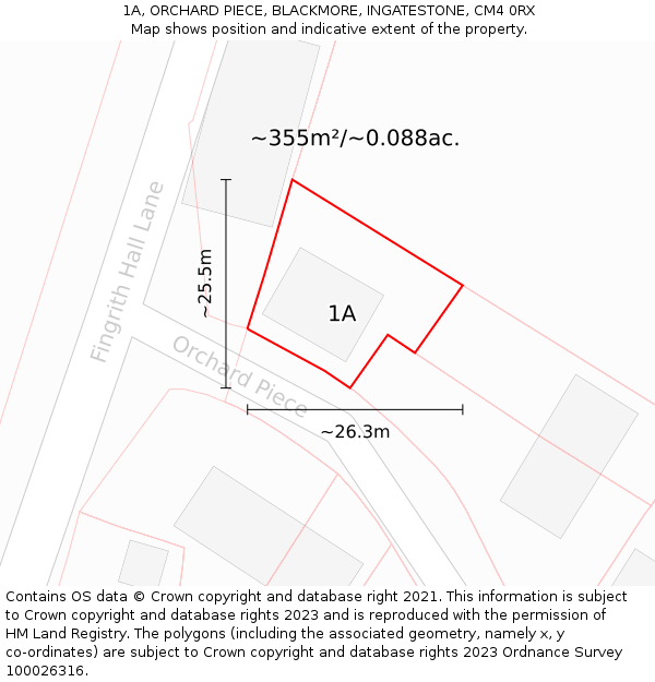 1A, ORCHARD PIECE, BLACKMORE, INGATESTONE, CM4 0RX: Plot and title map