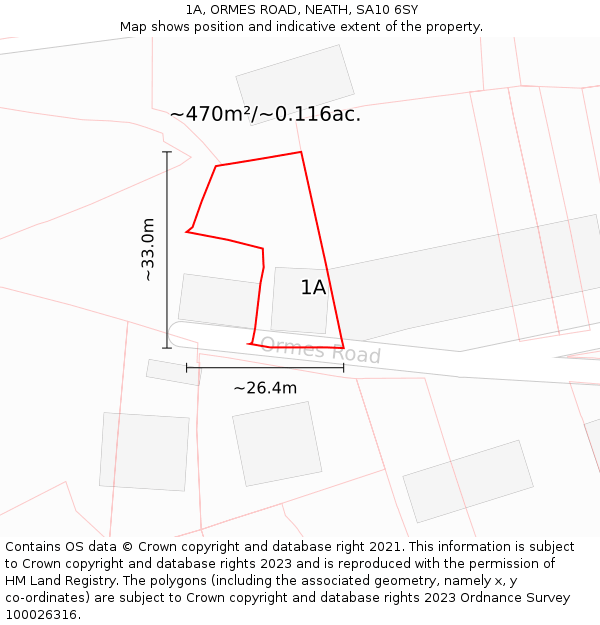 1A, ORMES ROAD, NEATH, SA10 6SY: Plot and title map