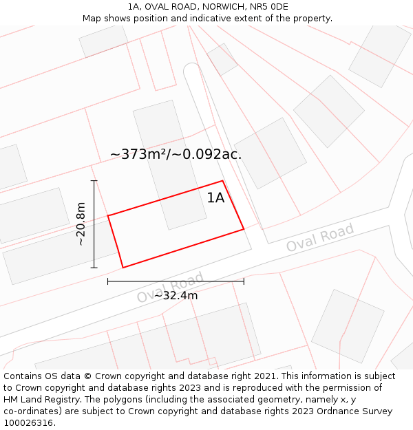 1A, OVAL ROAD, NORWICH, NR5 0DE: Plot and title map