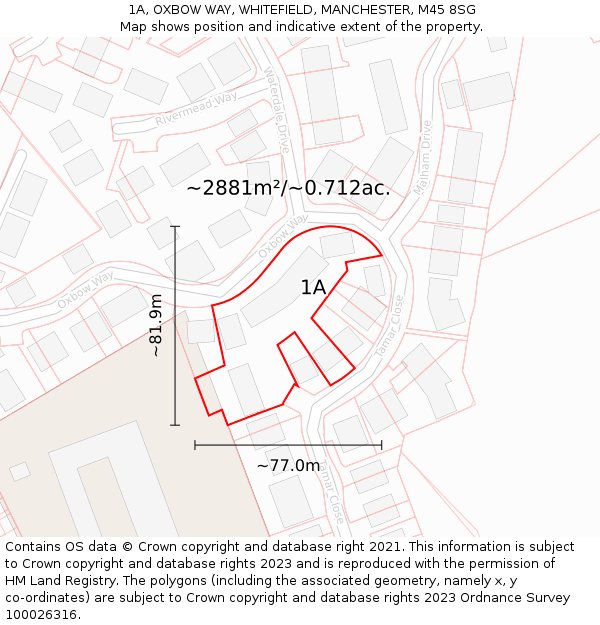 1A, OXBOW WAY, WHITEFIELD, MANCHESTER, M45 8SG: Plot and title map