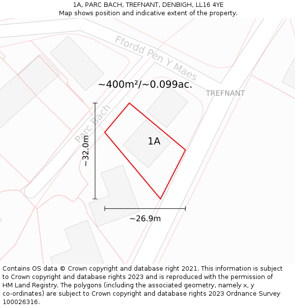 1A, PARC BACH, TREFNANT, DENBIGH, LL16 4YE: Plot and title map