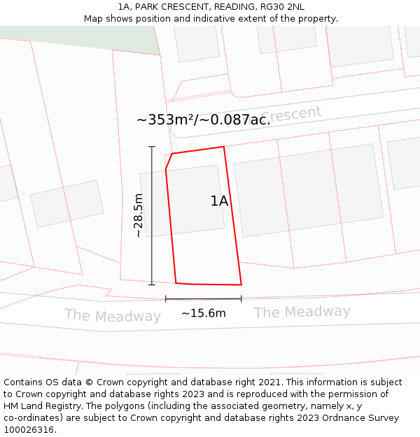 1A, PARK CRESCENT, READING, RG30 2NL: Plot and title map