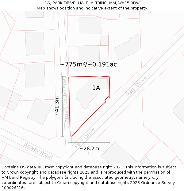 1A, PARK DRIVE, HALE, ALTRINCHAM, WA15 9DW: Plot and title map