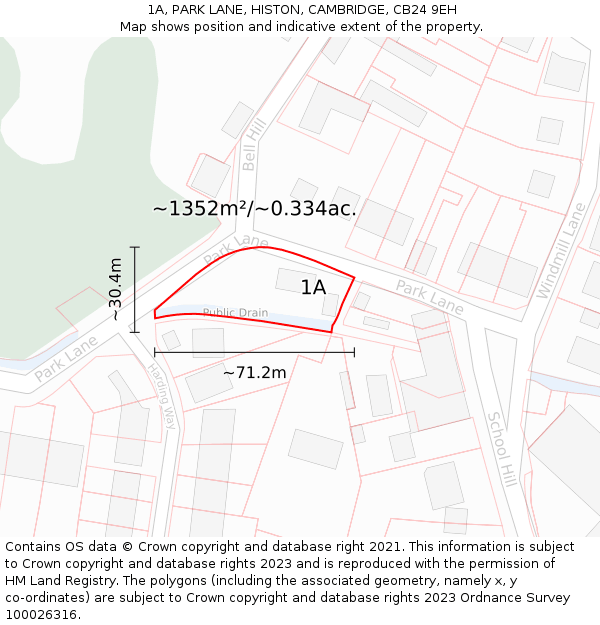 1A, PARK LANE, HISTON, CAMBRIDGE, CB24 9EH: Plot and title map