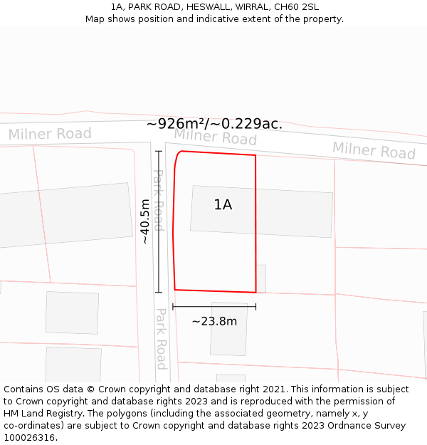 1A, PARK ROAD, HESWALL, WIRRAL, CH60 2SL: Plot and title map