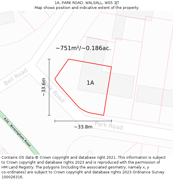 1A, PARK ROAD, WALSALL, WS5 3JT: Plot and title map