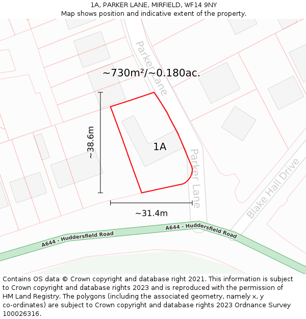 1A, PARKER LANE, MIRFIELD, WF14 9NY: Plot and title map