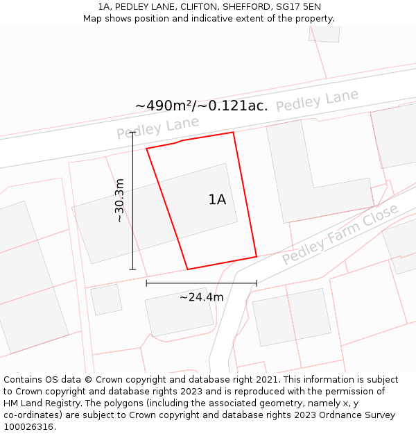 1A, PEDLEY LANE, CLIFTON, SHEFFORD, SG17 5EN: Plot and title map