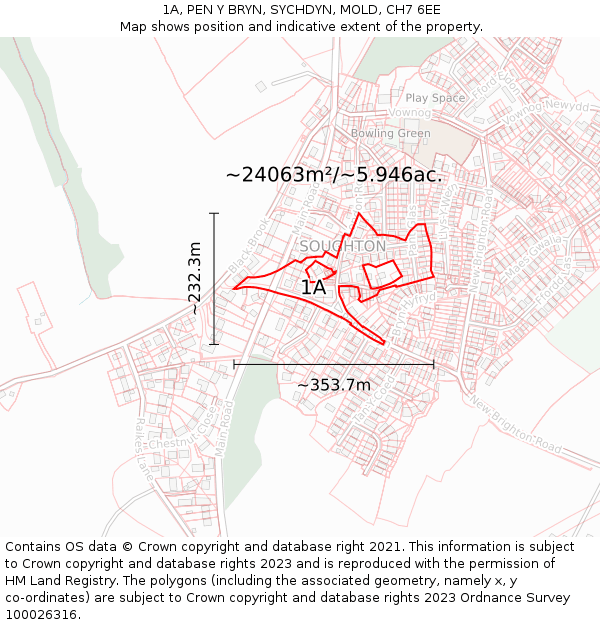 1A, PEN Y BRYN, SYCHDYN, MOLD, CH7 6EE: Plot and title map