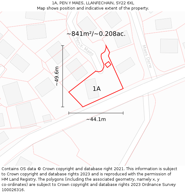 1A, PEN Y MAES, LLANFECHAIN, SY22 6XL: Plot and title map