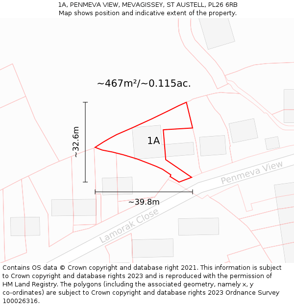 1A, PENMEVA VIEW, MEVAGISSEY, ST AUSTELL, PL26 6RB: Plot and title map