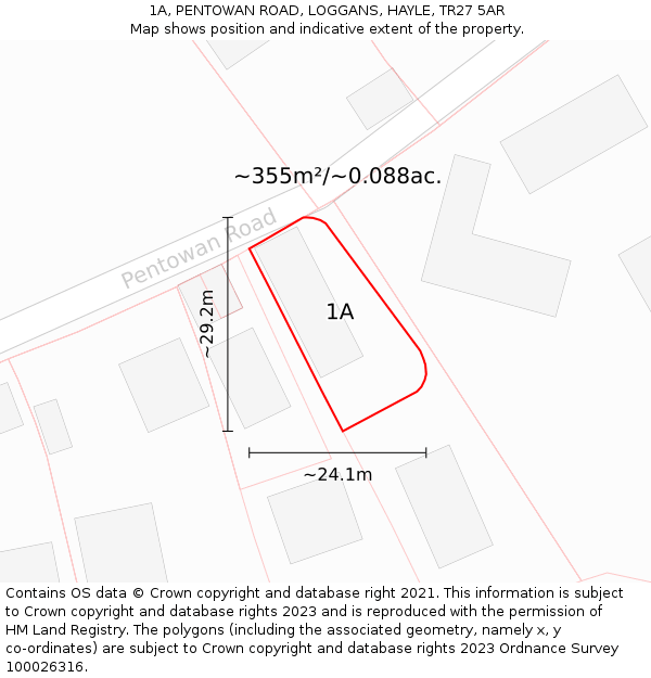 1A, PENTOWAN ROAD, LOGGANS, HAYLE, TR27 5AR: Plot and title map