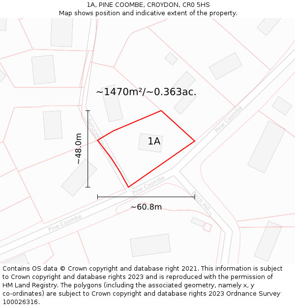 1A, PINE COOMBE, CROYDON, CR0 5HS: Plot and title map