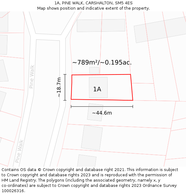 1A, PINE WALK, CARSHALTON, SM5 4ES: Plot and title map