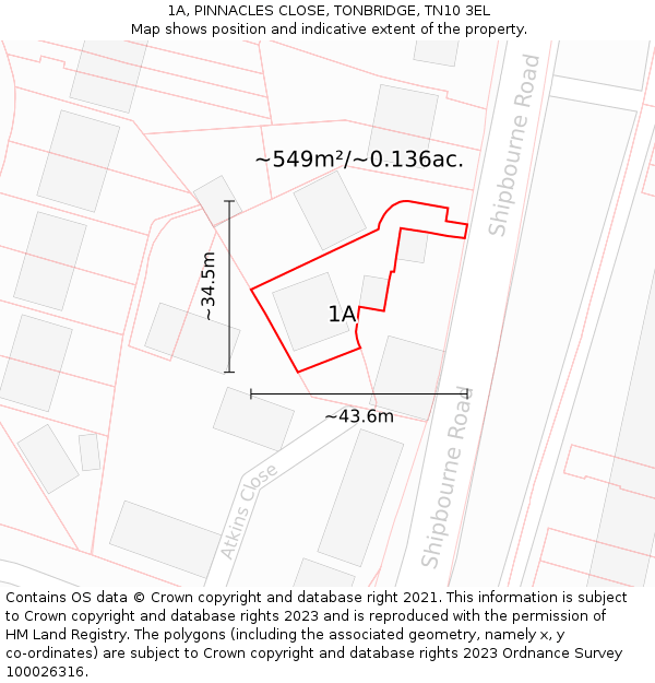 1A, PINNACLES CLOSE, TONBRIDGE, TN10 3EL: Plot and title map