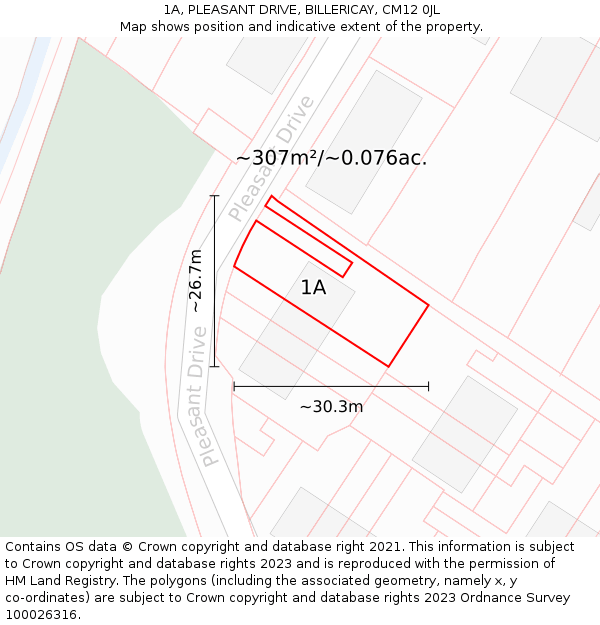 1A, PLEASANT DRIVE, BILLERICAY, CM12 0JL: Plot and title map