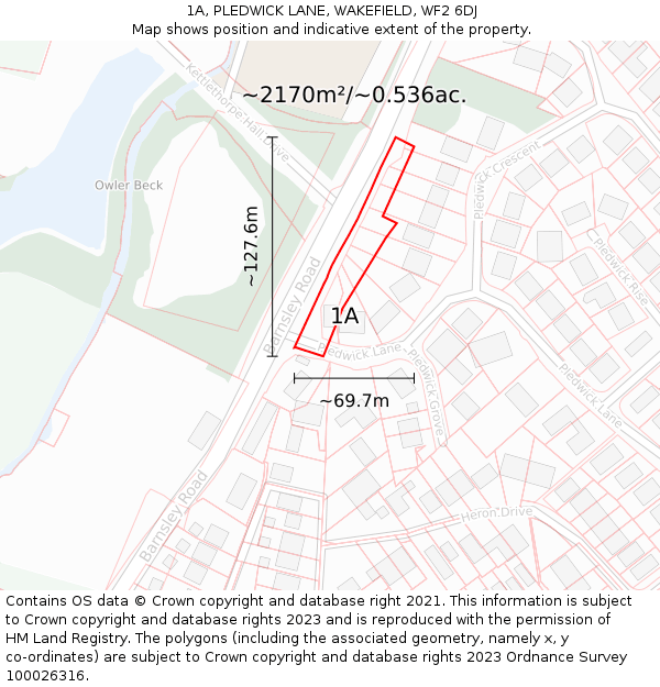 1A, PLEDWICK LANE, WAKEFIELD, WF2 6DJ: Plot and title map