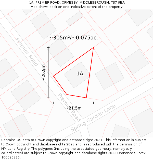 1A, PREMIER ROAD, ORMESBY, MIDDLESBROUGH, TS7 9BA: Plot and title map