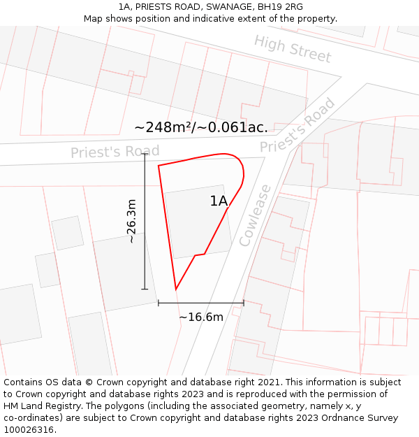 1A, PRIESTS ROAD, SWANAGE, BH19 2RG: Plot and title map