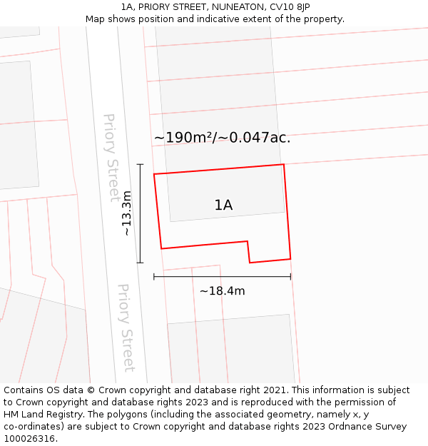 1A, PRIORY STREET, NUNEATON, CV10 8JP: Plot and title map