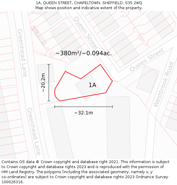 1A, QUEEN STREET, CHAPELTOWN, SHEFFIELD, S35 2WQ: Plot and title map