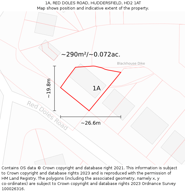 1A, RED DOLES ROAD, HUDDERSFIELD, HD2 1AT: Plot and title map