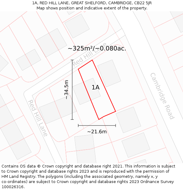 1A, RED HILL LANE, GREAT SHELFORD, CAMBRIDGE, CB22 5JR: Plot and title map