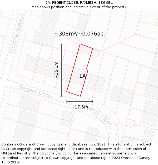 1A, REGENT CLOSE, RAYLEIGH, SS6 9BU: Plot and title map