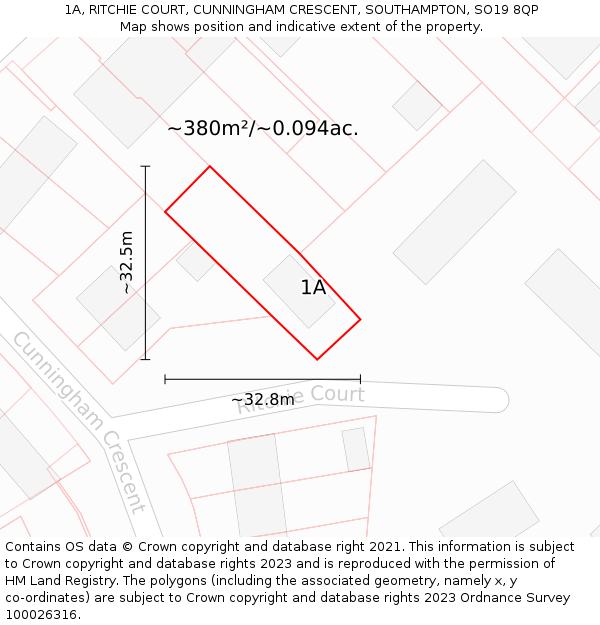 1A, RITCHIE COURT, CUNNINGHAM CRESCENT, SOUTHAMPTON, SO19 8QP: Plot and title map