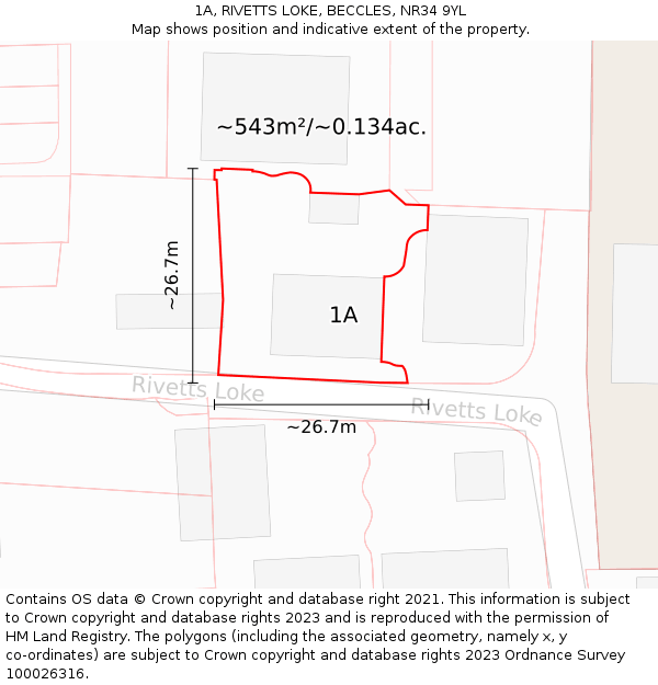1A, RIVETTS LOKE, BECCLES, NR34 9YL: Plot and title map