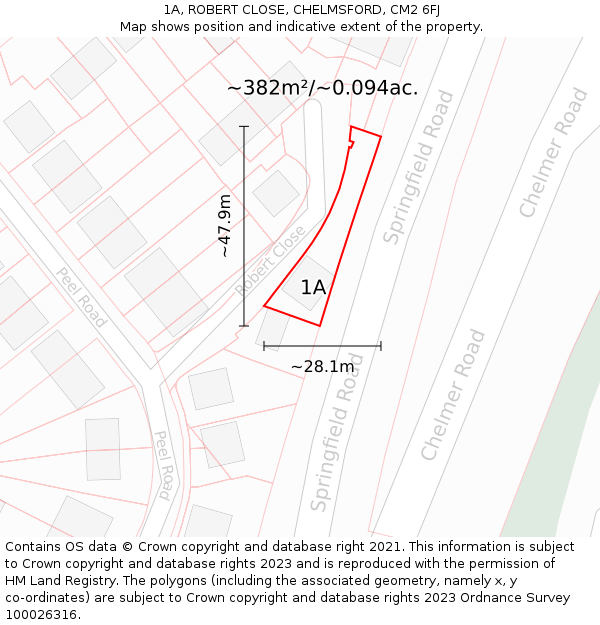 1A, ROBERT CLOSE, CHELMSFORD, CM2 6FJ: Plot and title map