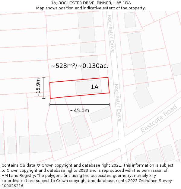 1A, ROCHESTER DRIVE, PINNER, HA5 1DA: Plot and title map