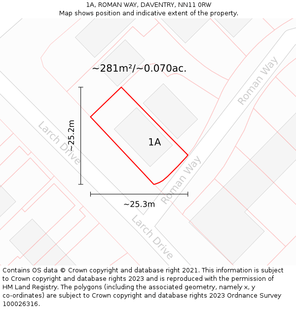 1A, ROMAN WAY, DAVENTRY, NN11 0RW: Plot and title map