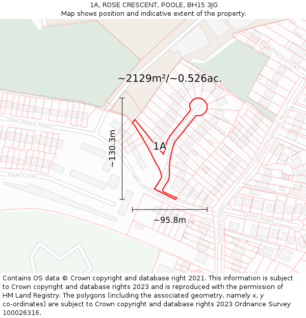 1A, ROSE CRESCENT, POOLE, BH15 3JG: Plot and title map