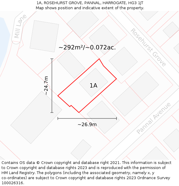 1A, ROSEHURST GROVE, PANNAL, HARROGATE, HG3 1JT: Plot and title map