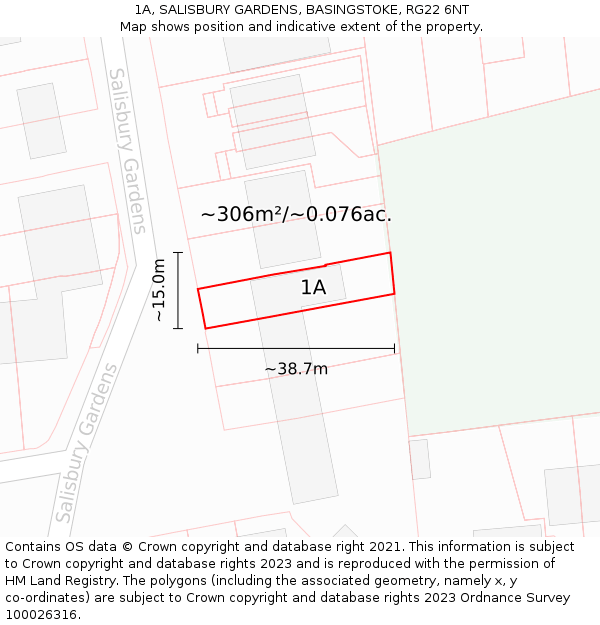 1A, SALISBURY GARDENS, BASINGSTOKE, RG22 6NT: Plot and title map