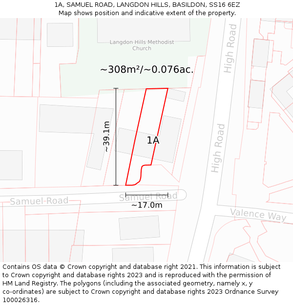 1A, SAMUEL ROAD, LANGDON HILLS, BASILDON, SS16 6EZ: Plot and title map