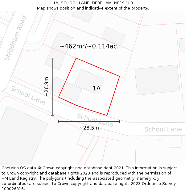 1A, SCHOOL LANE, DEREHAM, NR19 1LR: Plot and title map
