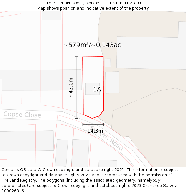 1A, SEVERN ROAD, OADBY, LEICESTER, LE2 4FU: Plot and title map