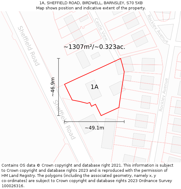1A, SHEFFIELD ROAD, BIRDWELL, BARNSLEY, S70 5XB: Plot and title map