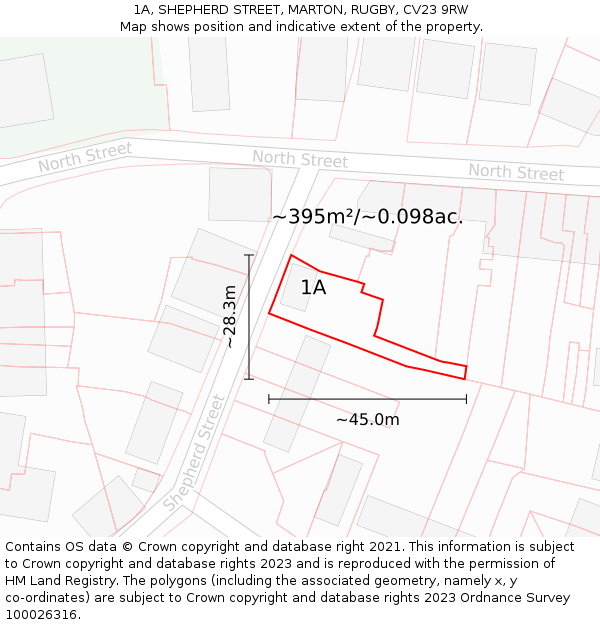1A, SHEPHERD STREET, MARTON, RUGBY, CV23 9RW: Plot and title map