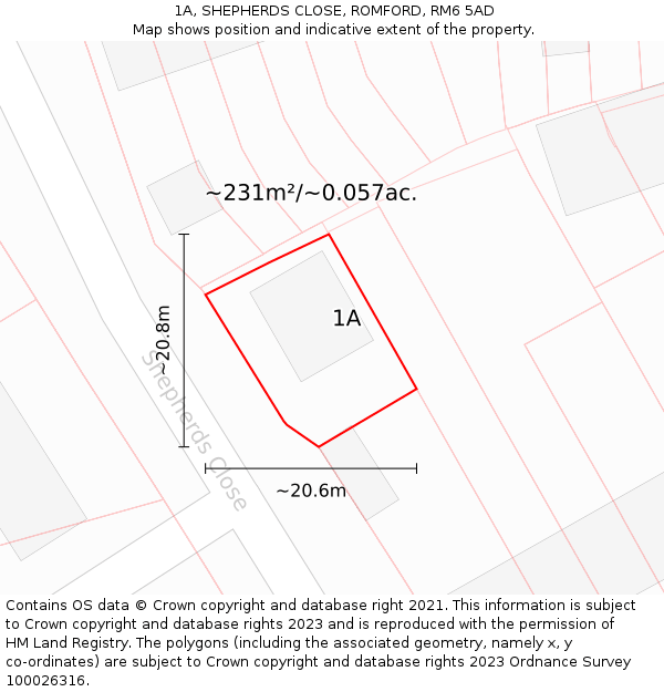 1A, SHEPHERDS CLOSE, ROMFORD, RM6 5AD: Plot and title map