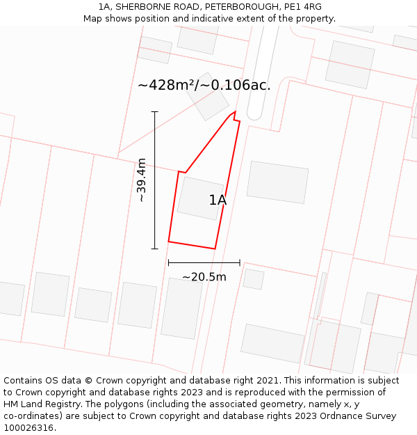 1A, SHERBORNE ROAD, PETERBOROUGH, PE1 4RG: Plot and title map