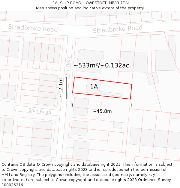 1A, SHIP ROAD, LOWESTOFT, NR33 7DN: Plot and title map