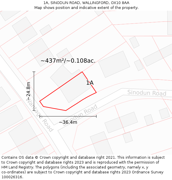 1A, SINODUN ROAD, WALLINGFORD, OX10 8AA: Plot and title map