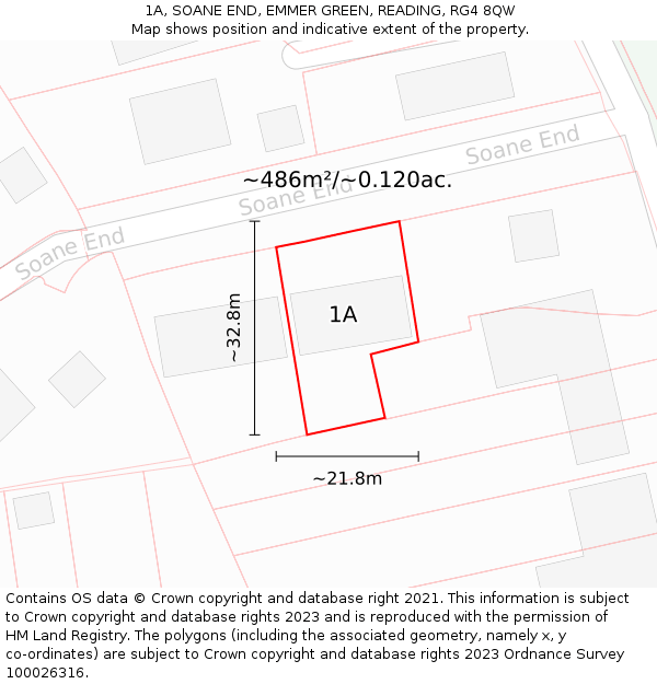1A, SOANE END, EMMER GREEN, READING, RG4 8QW: Plot and title map