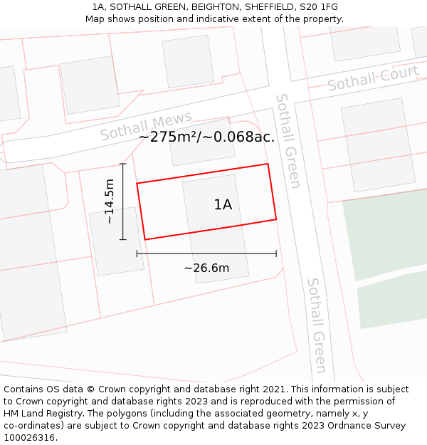 1A, SOTHALL GREEN, BEIGHTON, SHEFFIELD, S20 1FG: Plot and title map