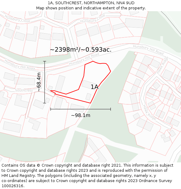 1A, SOUTHCREST, NORTHAMPTON, NN4 9UD: Plot and title map