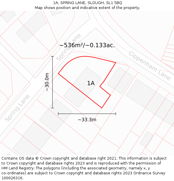 1A, SPRING LANE, SLOUGH, SL1 5BQ: Plot and title map