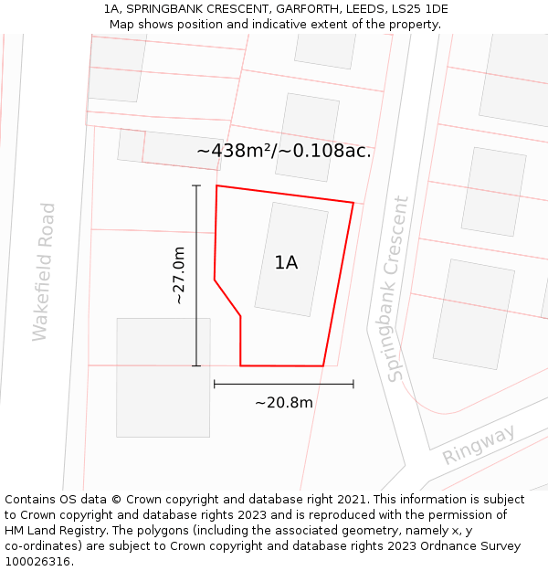 1A, SPRINGBANK CRESCENT, GARFORTH, LEEDS, LS25 1DE: Plot and title map